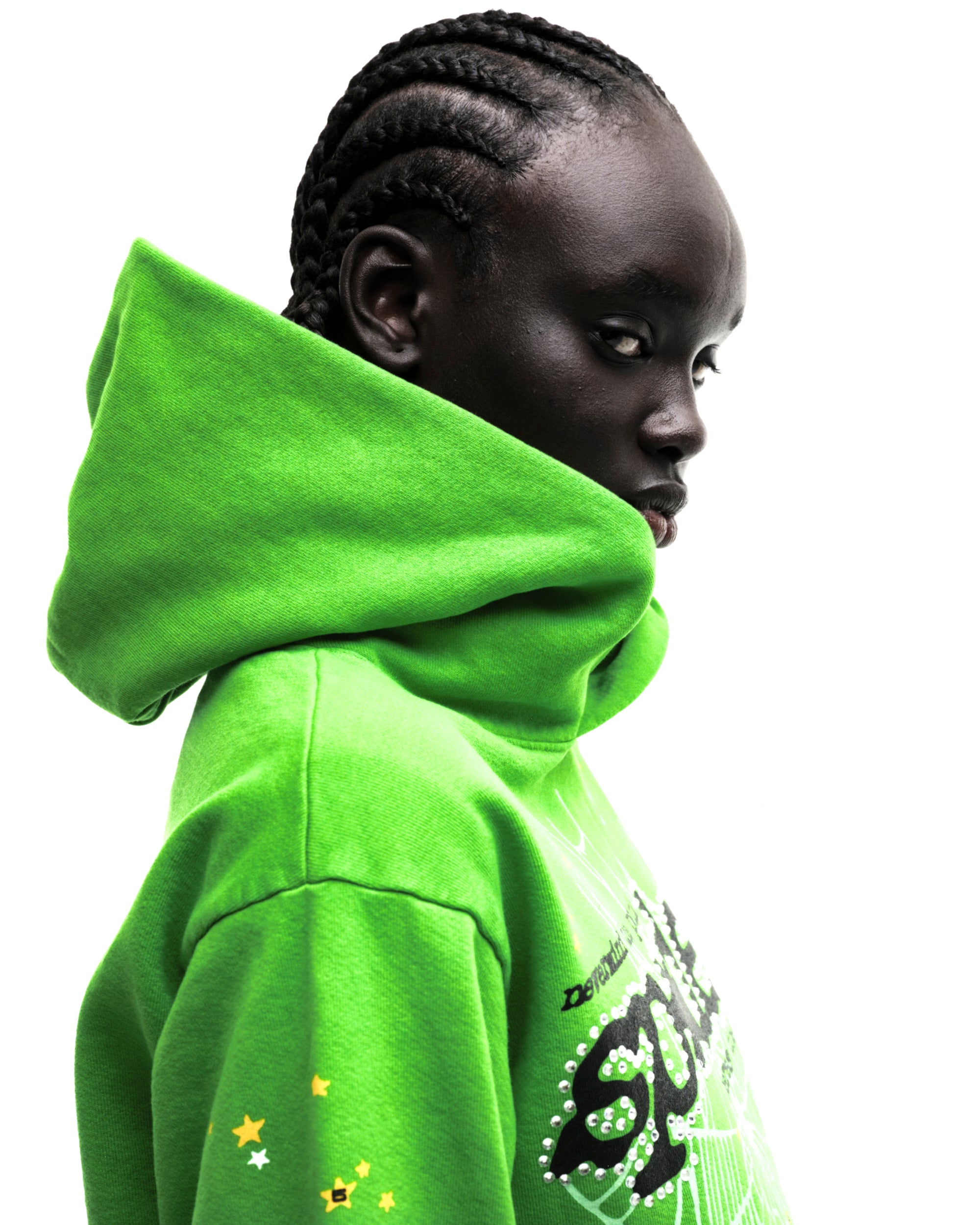 BRIGHT GREEN PUNK V2 RHINESTONE HOODIE | SP5DER | KING SPIDER