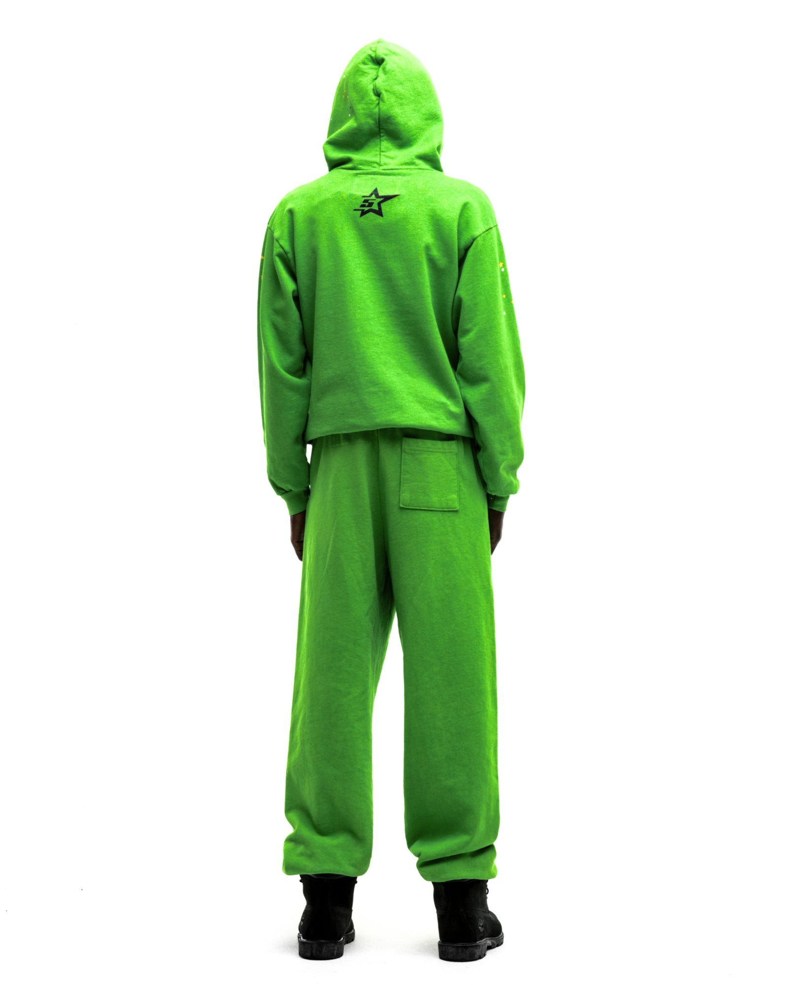Lime green RHINESTONE PUNK V2 SWEATPANT and matching hoodie, 100% cotton fleece.