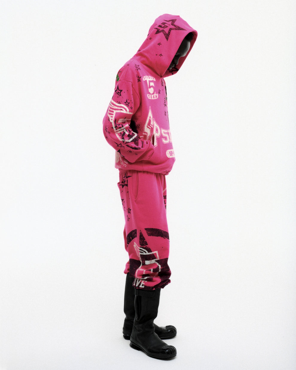 PINK STENCIL HOODIE ON MODEL