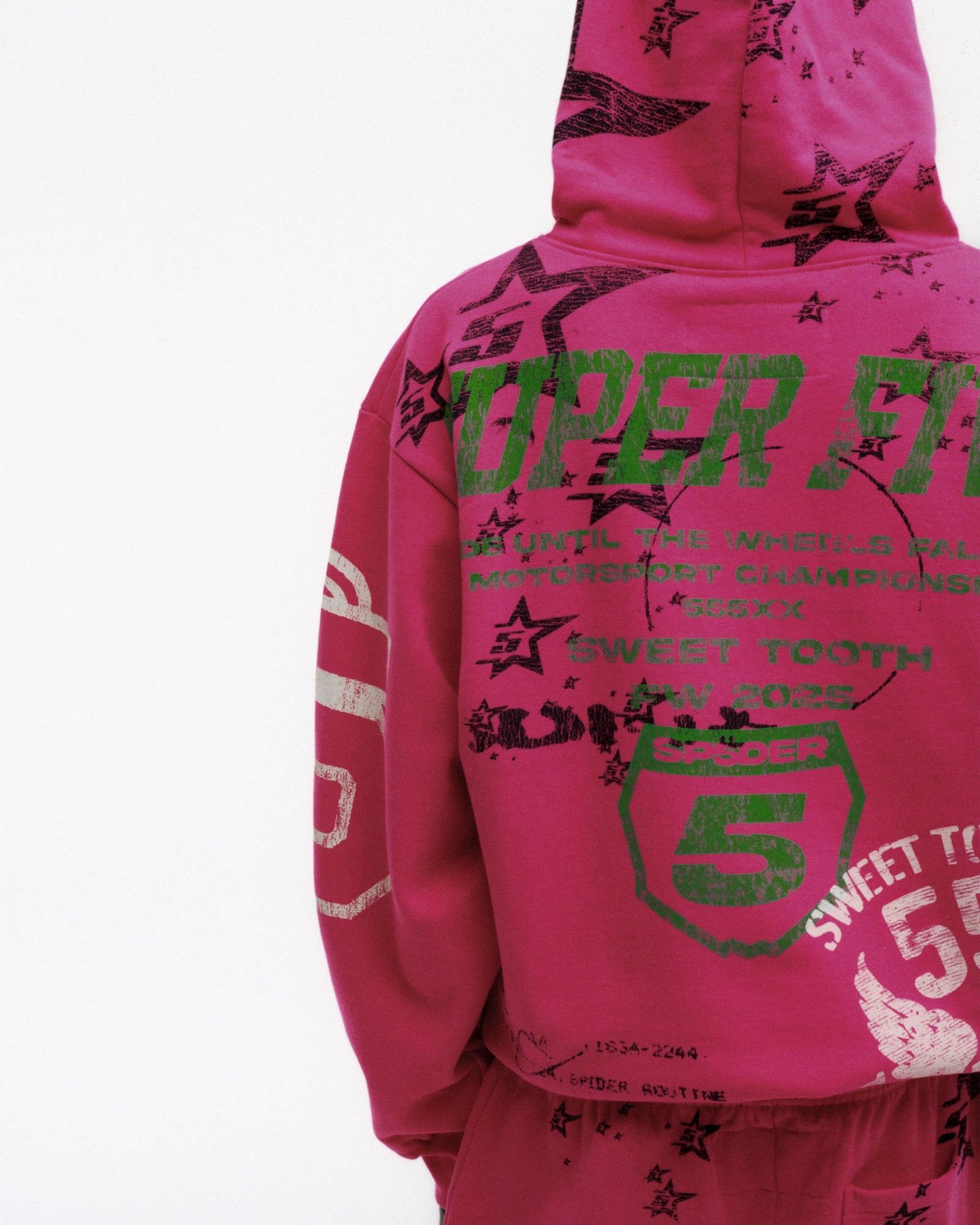 PINK STENCIL HOODIE ON MODEL