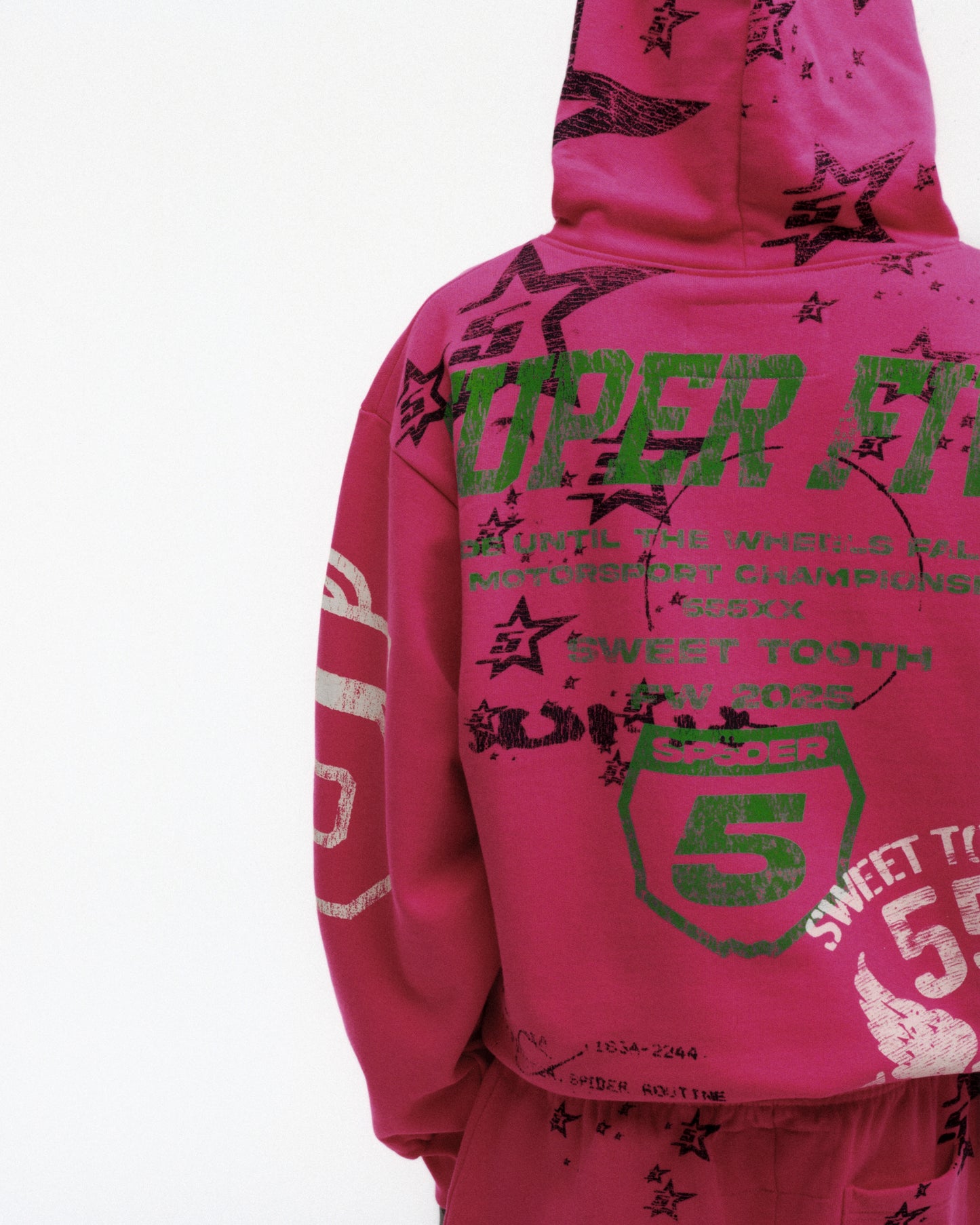 PINK STENCIL HOODIE ON MODEL