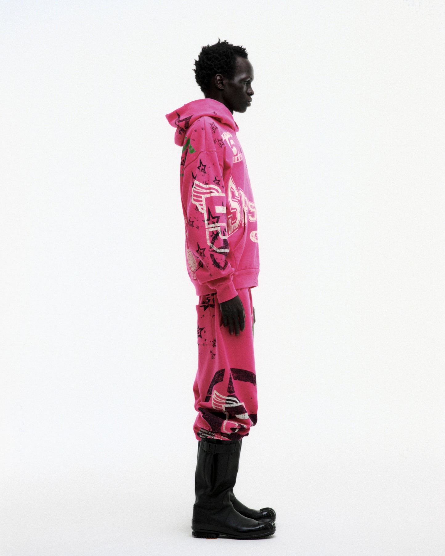 PINK STENCIL HOODIE ON MODEL