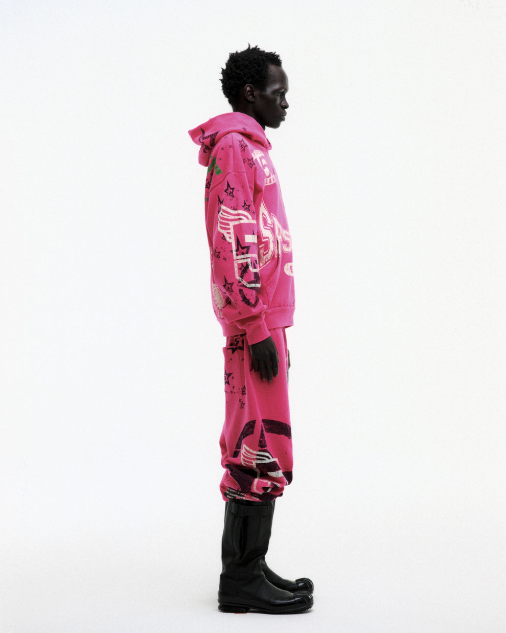 PINK STENCIL HOODIE ON MODEL
