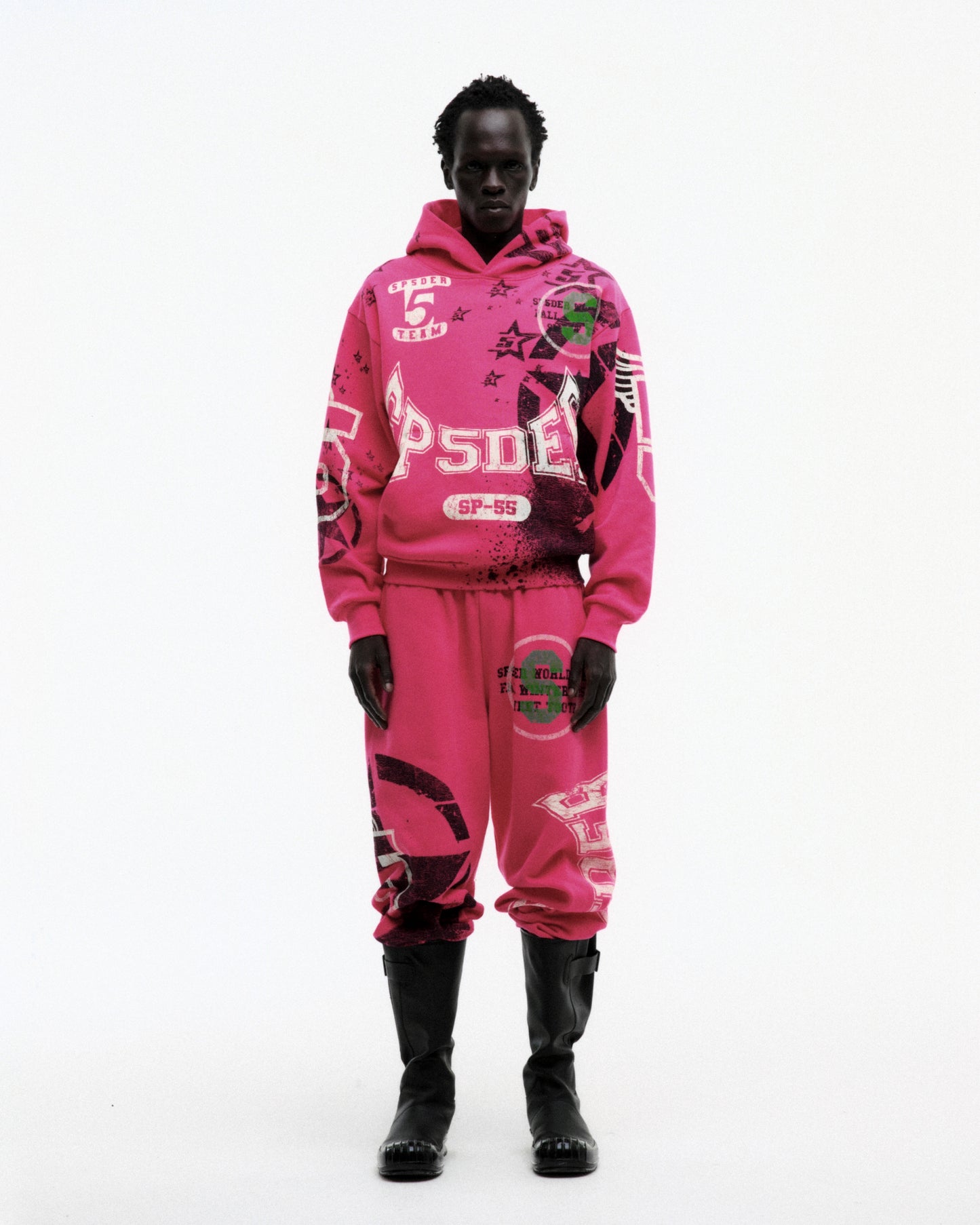 PINK STENCIL HOODIE ON MODEL