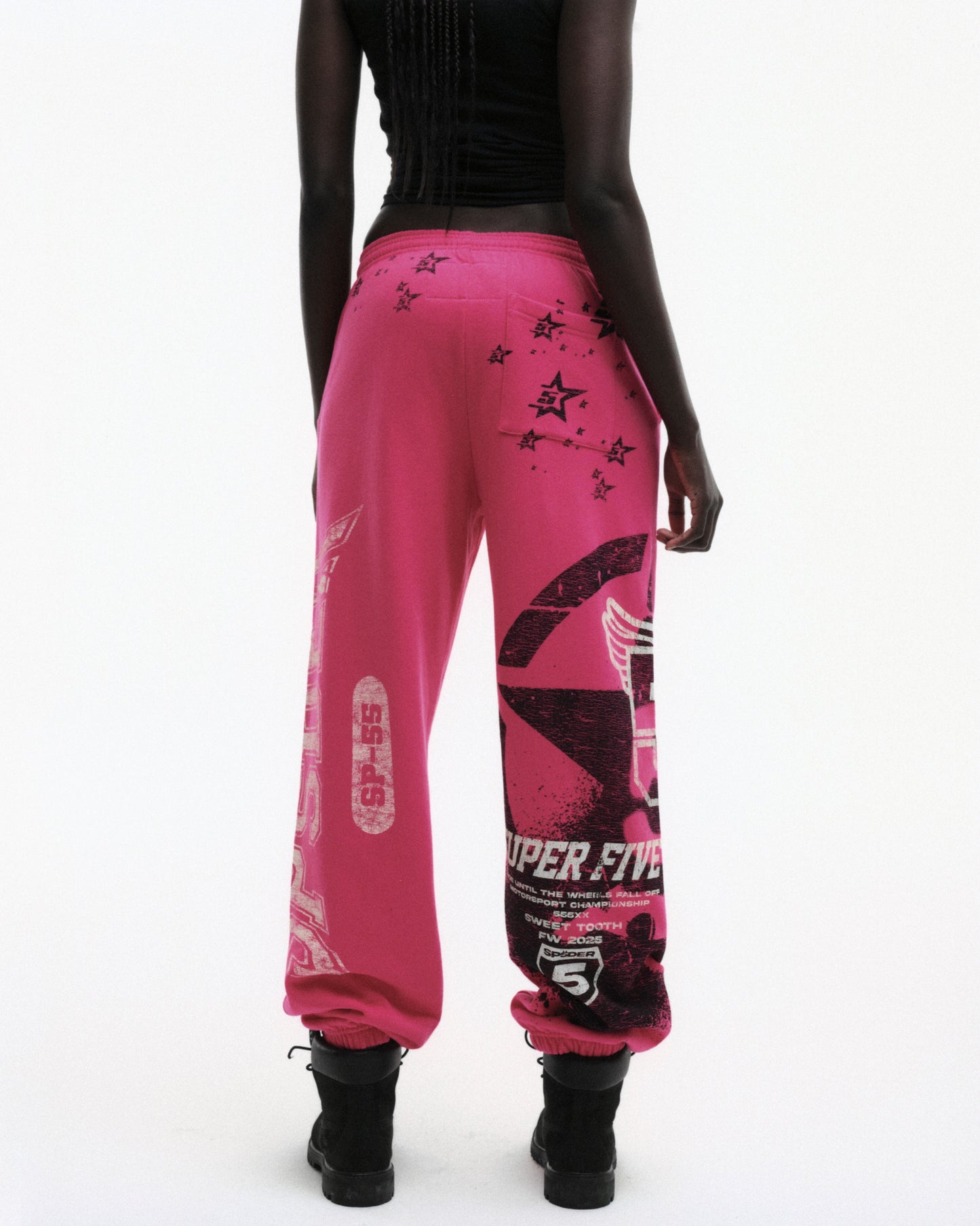 PINK STENCIL SWEATPANT ON MODEL