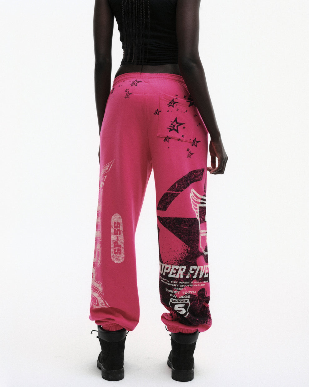 PINK STENCIL SWEATPANT ON MODEL