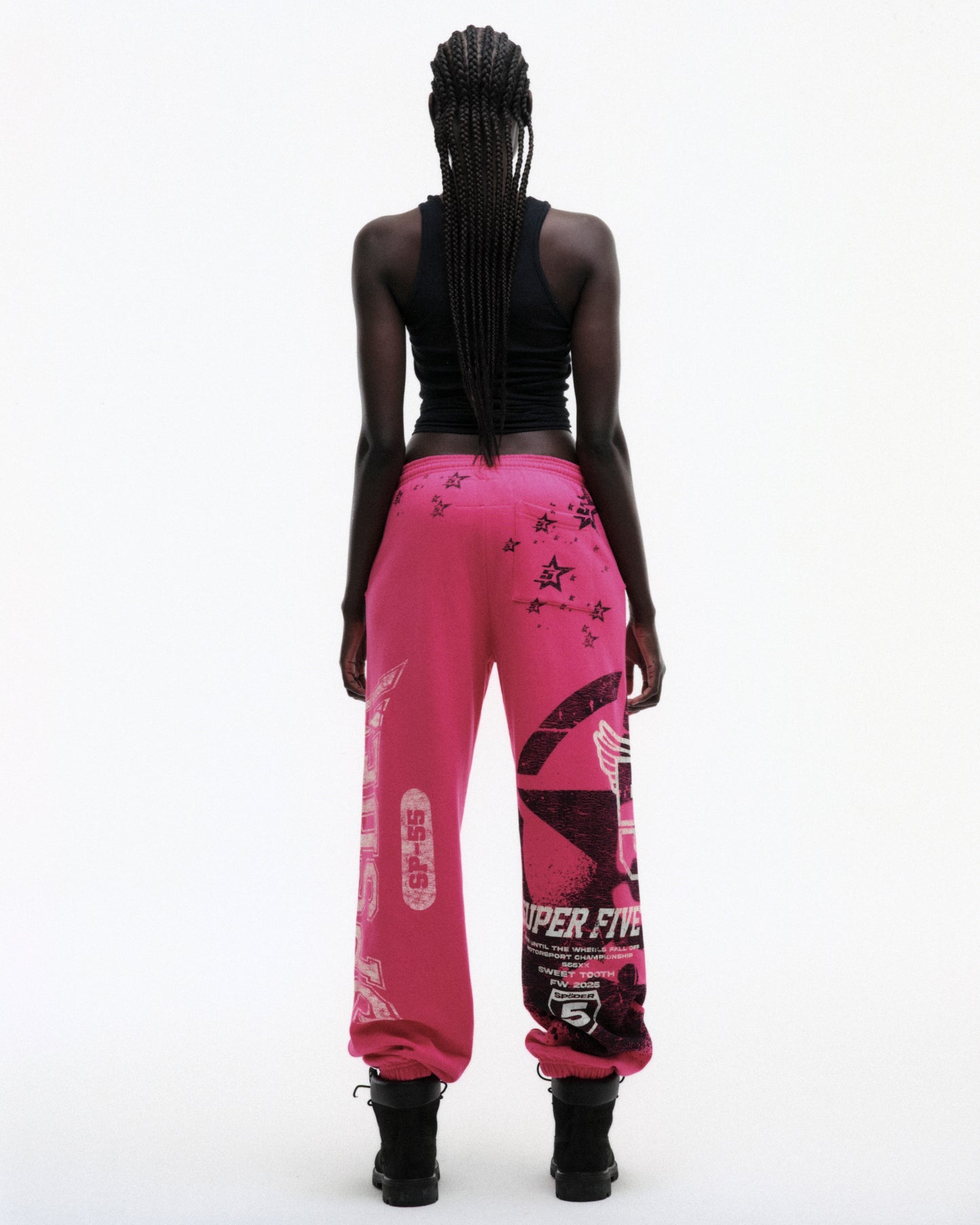 PINK STENCIL SWEATPANT ON MODEL