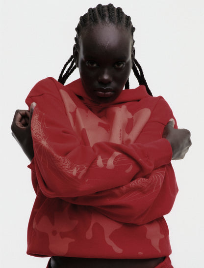 RED X-RAY HOODIE ON MODEL