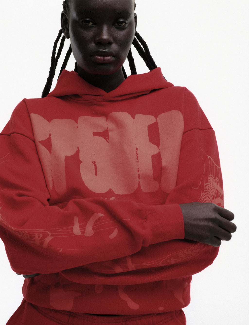 RED X-RAY HOODIE ON MODEL