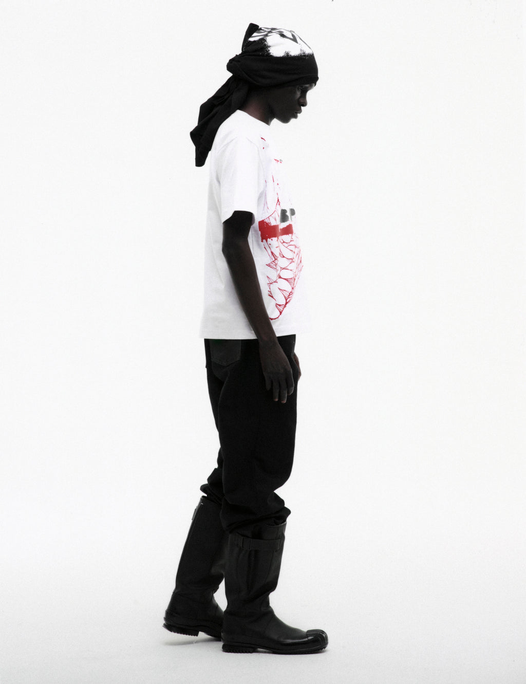 WHITE SPINNER TEE ON MODEL