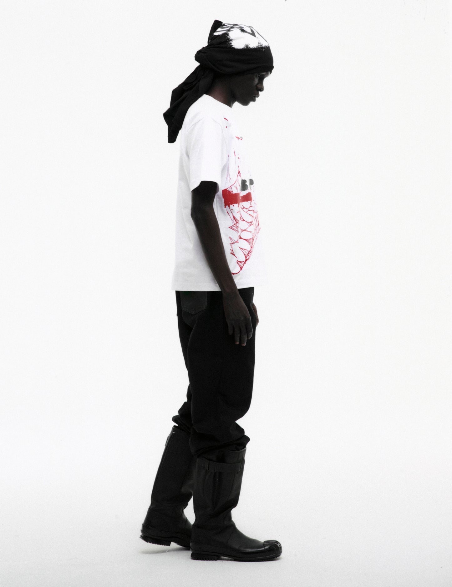 WHITE SPINNER TEE ON MODEL