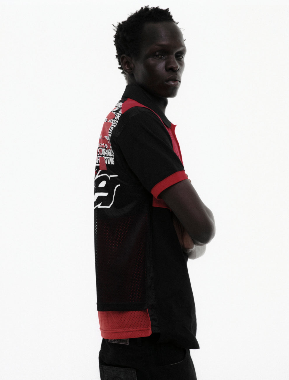 BLACK RECRUIT SS POLO ON MODEL