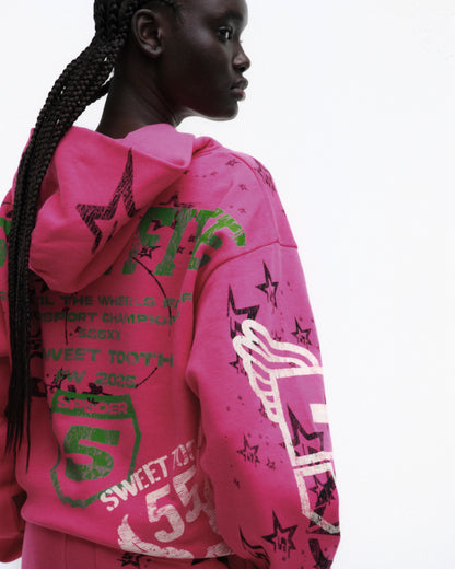 PINK STENCIL HOODIE ON MODEL
