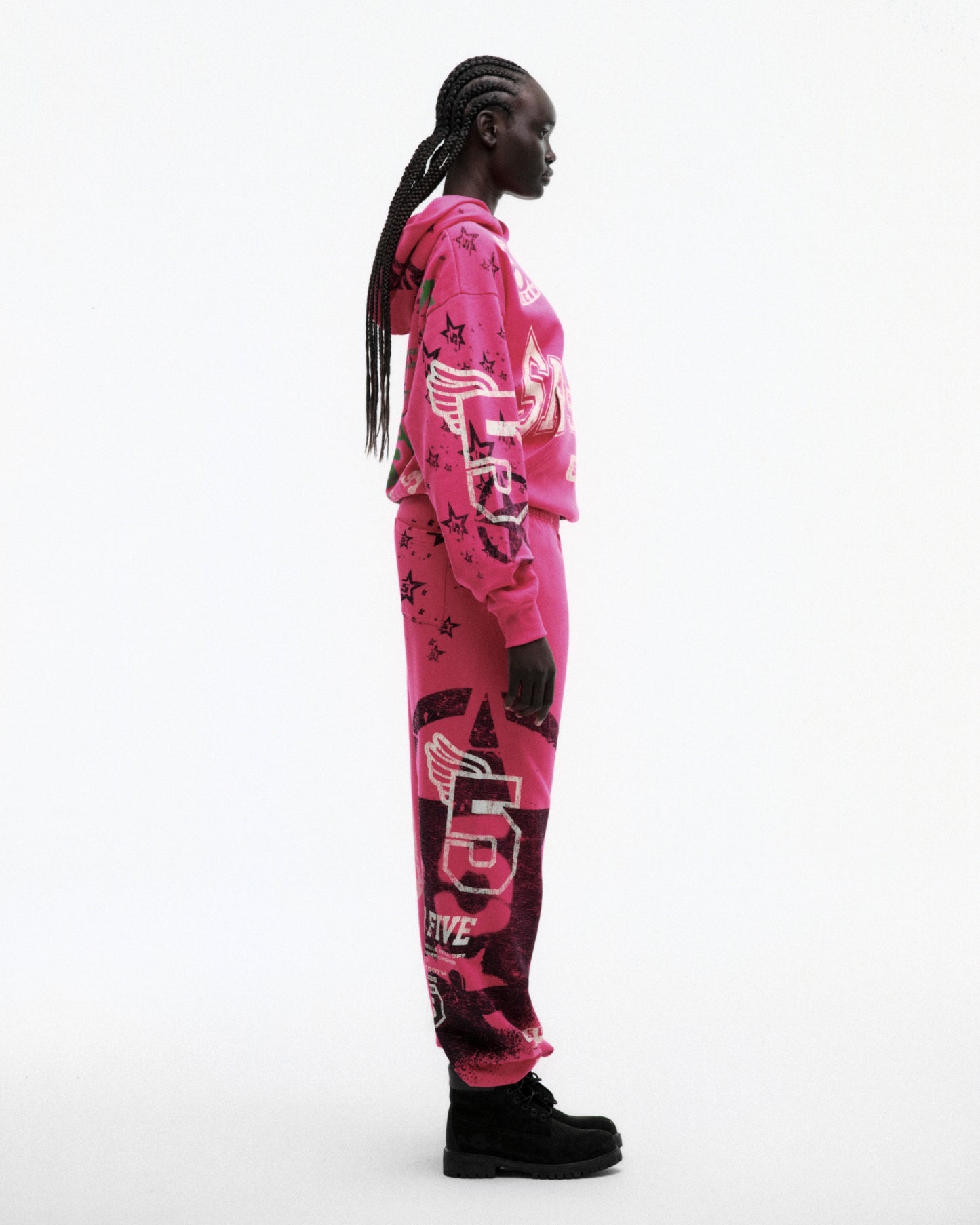 PINK STENCIL HOODIE ON MODEL