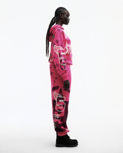 PINK STENCIL HOODIE ON MODEL