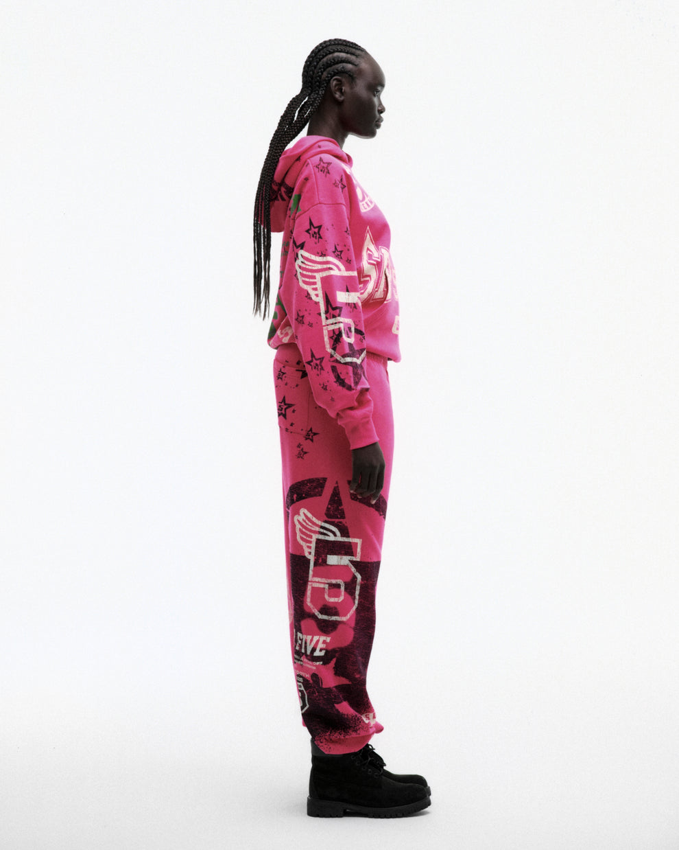 PINK STENCIL HOODIE ON MODEL