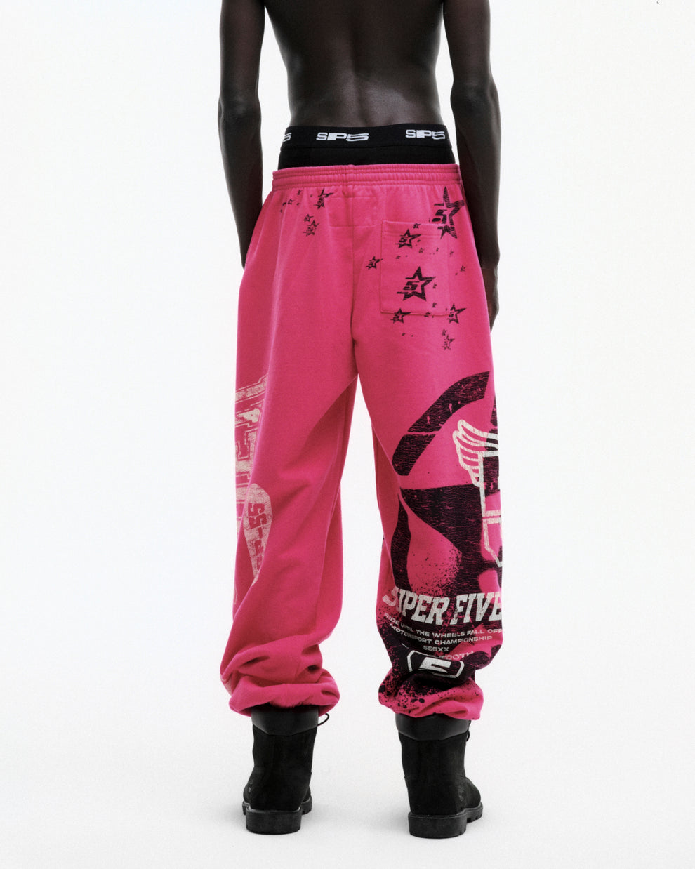 PINK STENCIL SWEATPANT ON MODEL