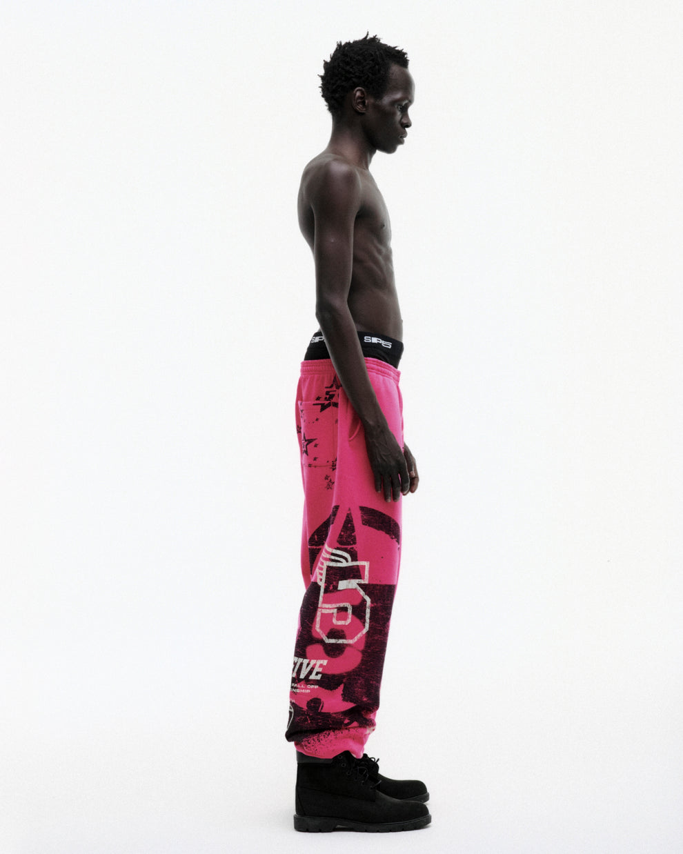 PINK STENCIL SWEATPANT ON MODEL