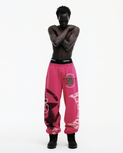 PINK STENCIL SWEATPANT ON MODEL