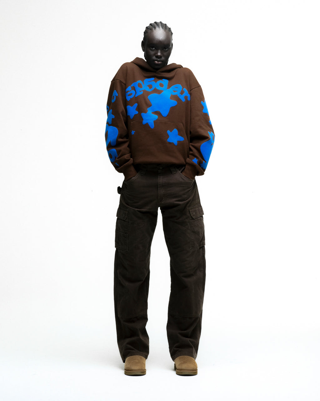 BROWN BELUGA HOODIE ON MODEL
