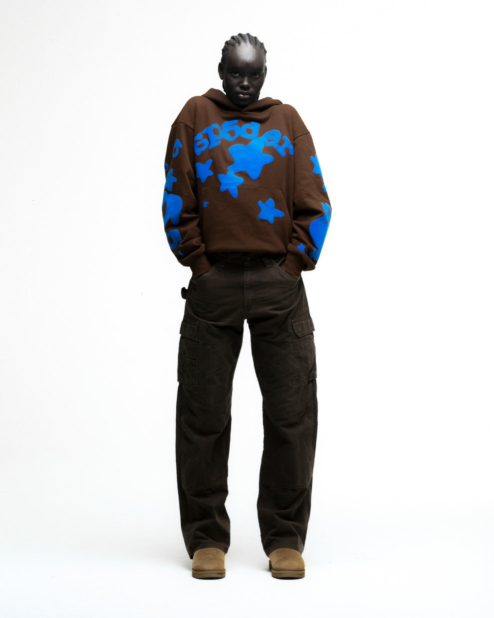 BROWN BELUGA HOODIE ON MODEL