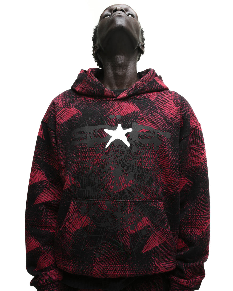 PLAID SPLATT HOODIE ON MODEL