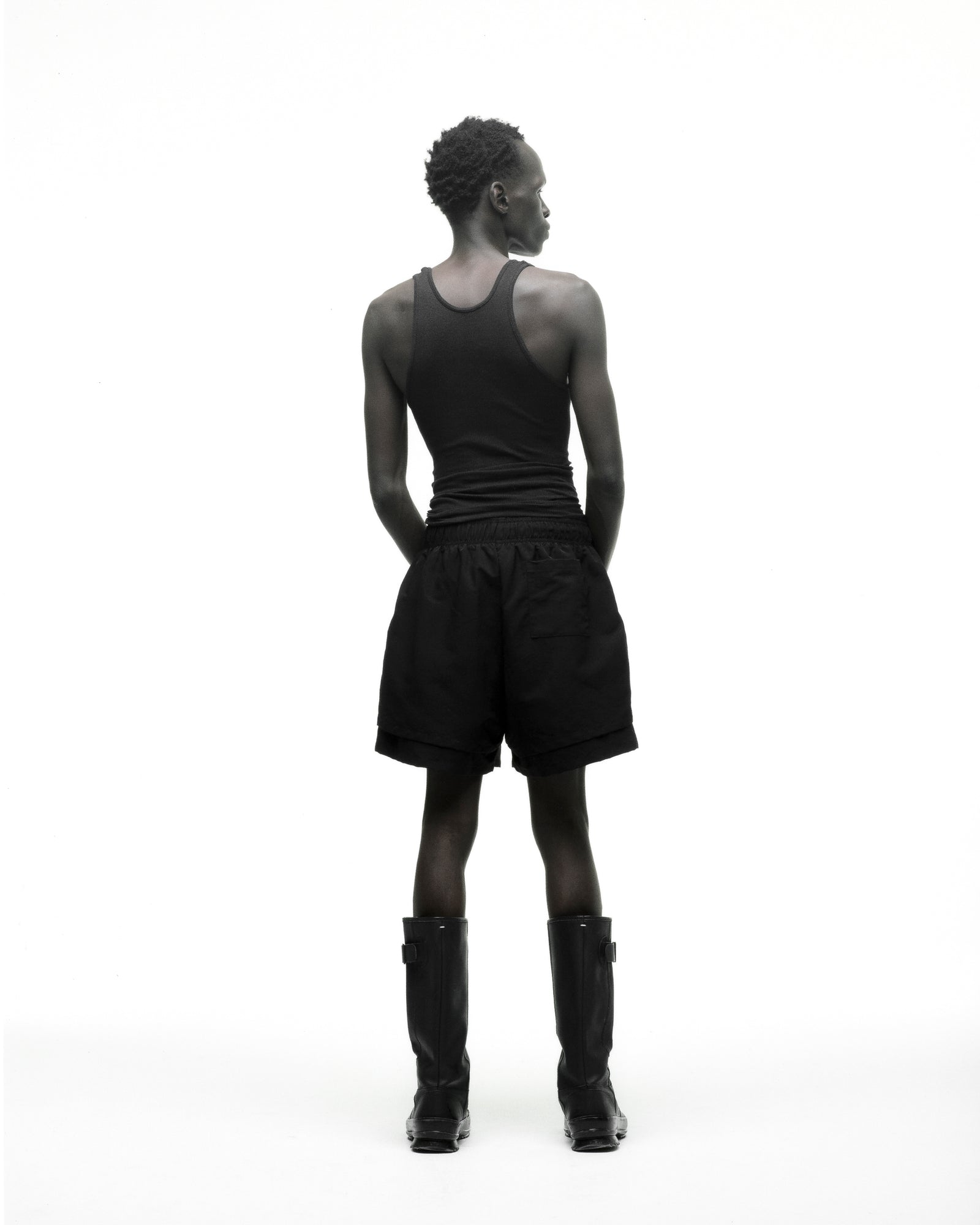 BLACK VAA DOUBLE LAYER SHORT ON MODEL