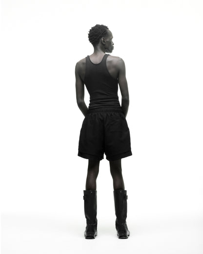 BLACK VAA DOUBLE LAYER SHORT ON MODEL