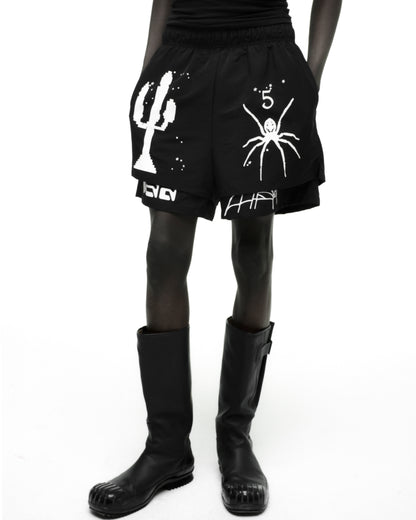 BLACK VAA DOUBLE LAYER SHORT ON MODEL