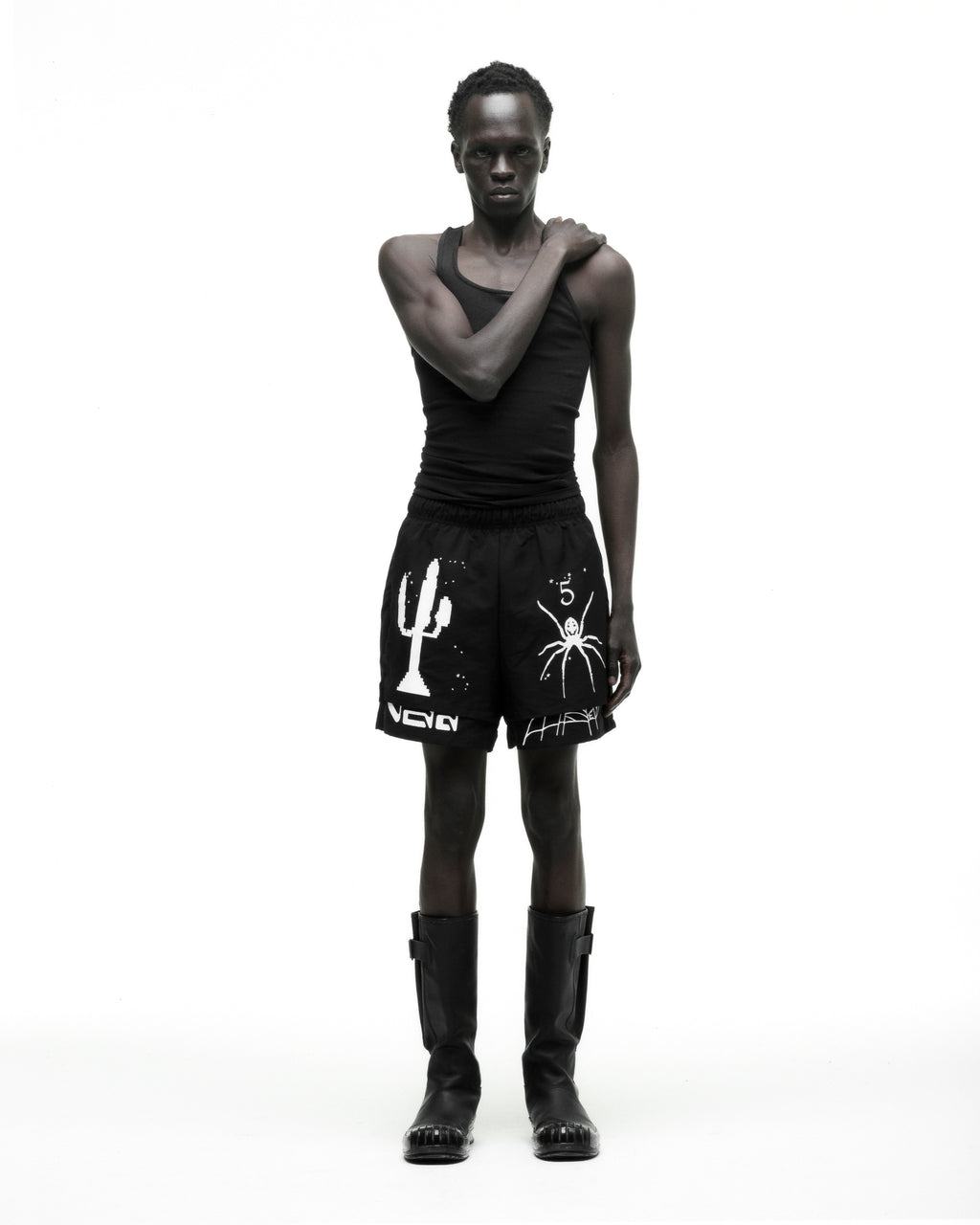 BLACK VAA DOUBLE LAYER SHORT ON MODEL