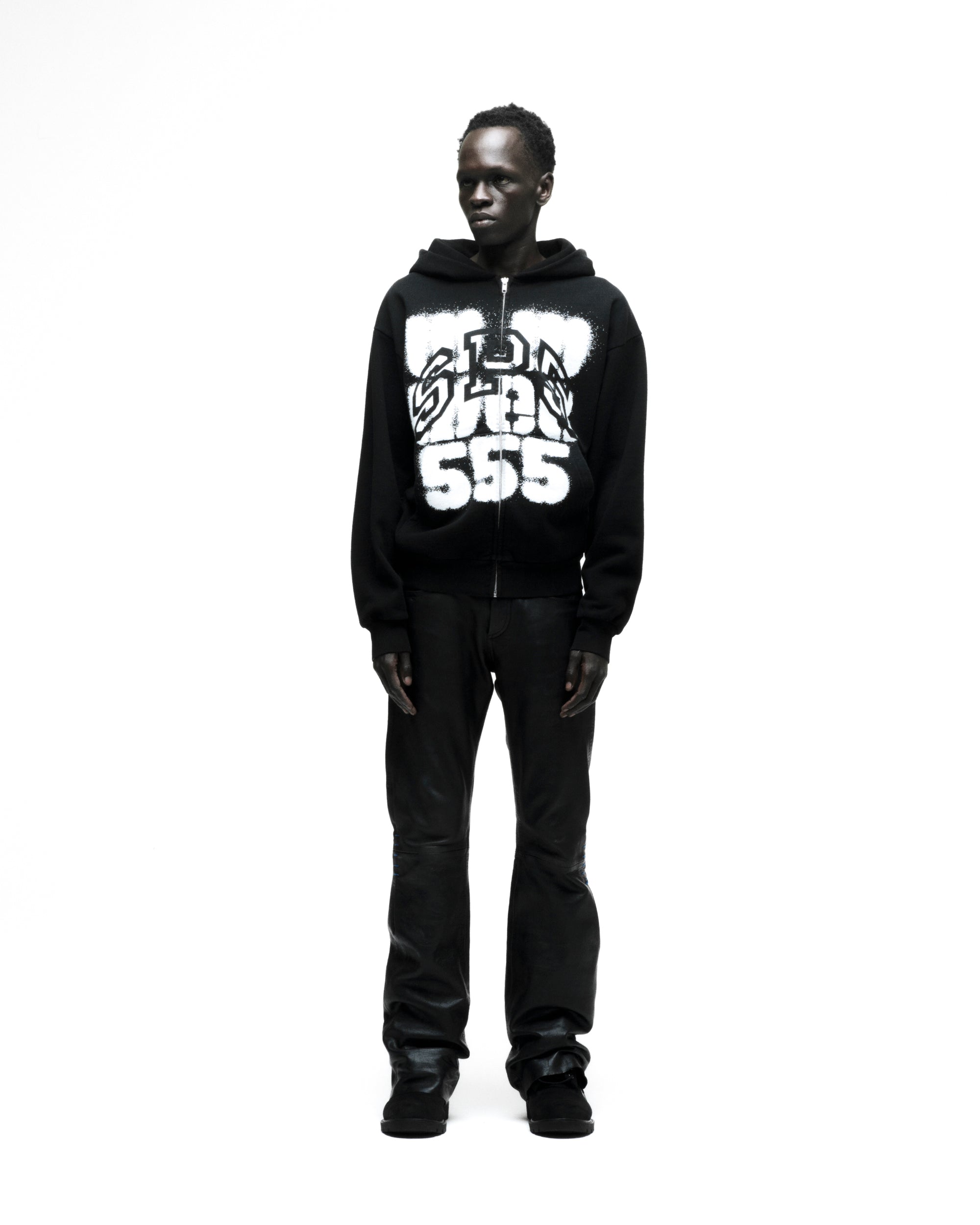 BLACK SP555 ZIP HOODIE | SP5DER | KING SPIDER