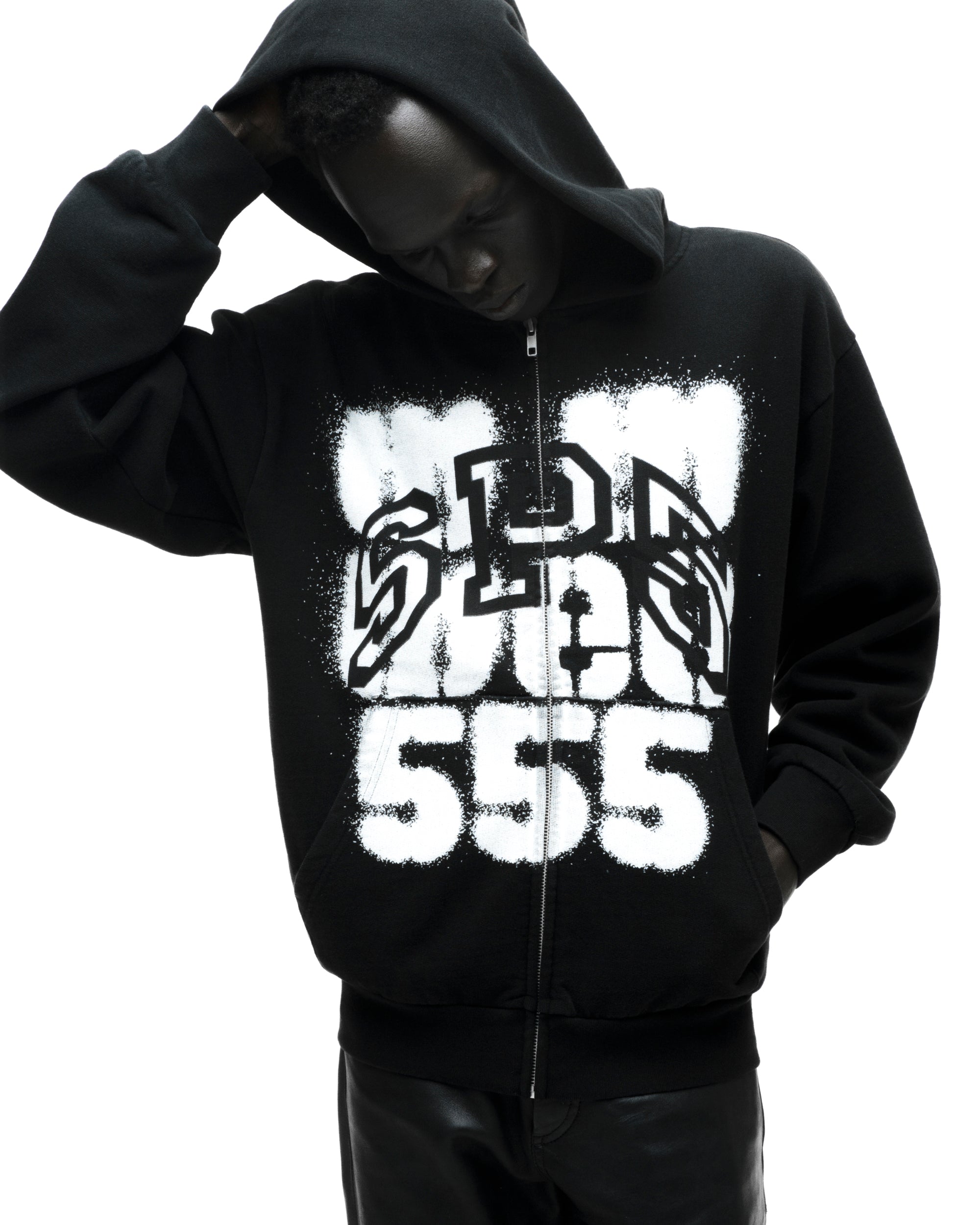BLACK SP555 ZIP HOODIE | SP5DER | KING SPIDER