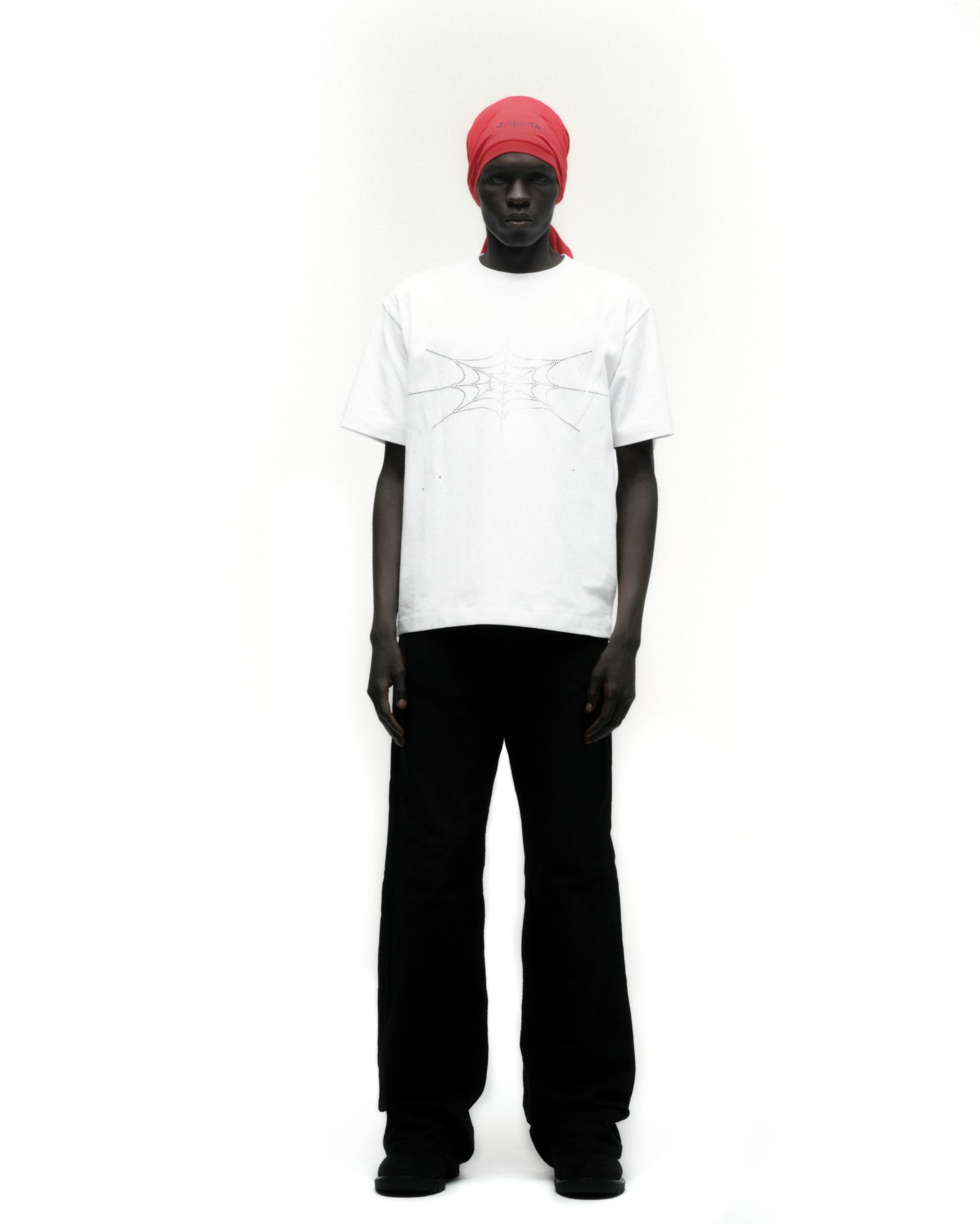 RHINESTONE SILK TEE ON MODEL