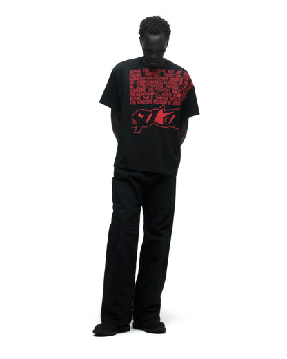 DISCLAIMER TEE ON MODEL