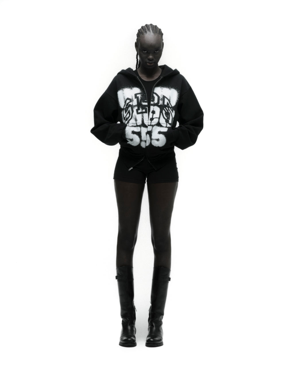 SP555 ZIP HOODIE ON MODEL