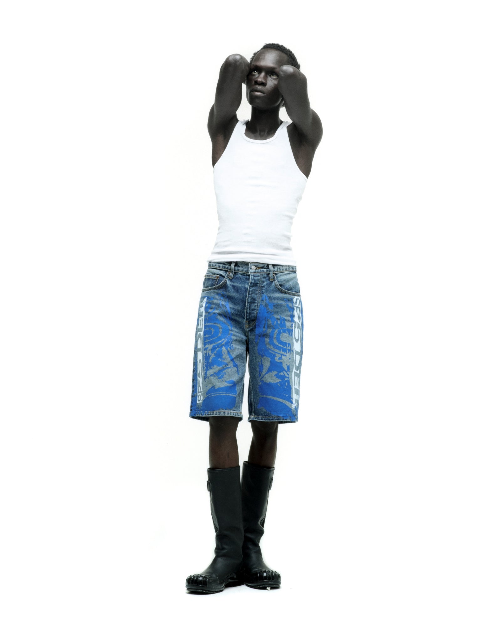 MOTO GT DENIM SHORT ON MODEL