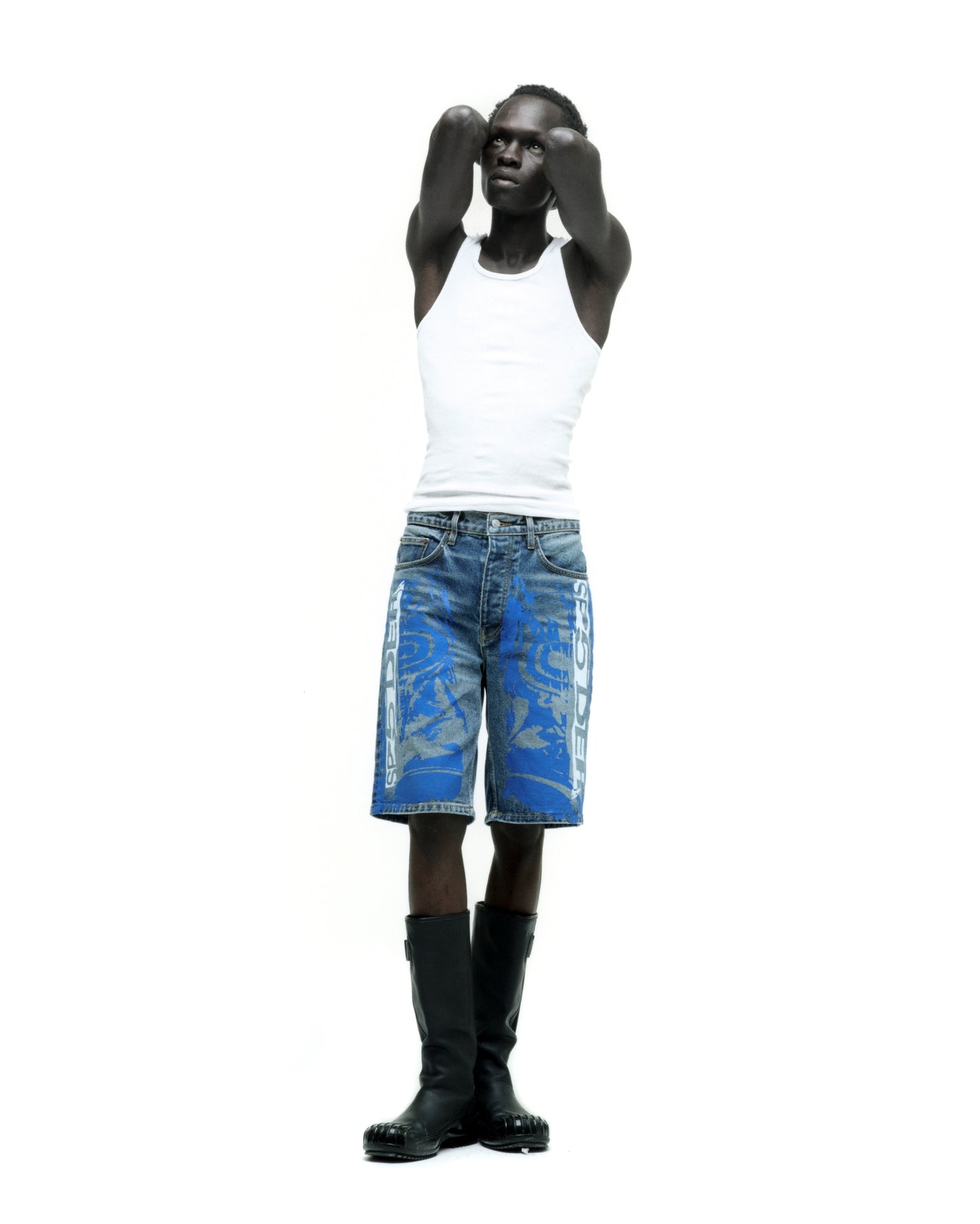 MOTO GT DENIM SHORT ON MODEL