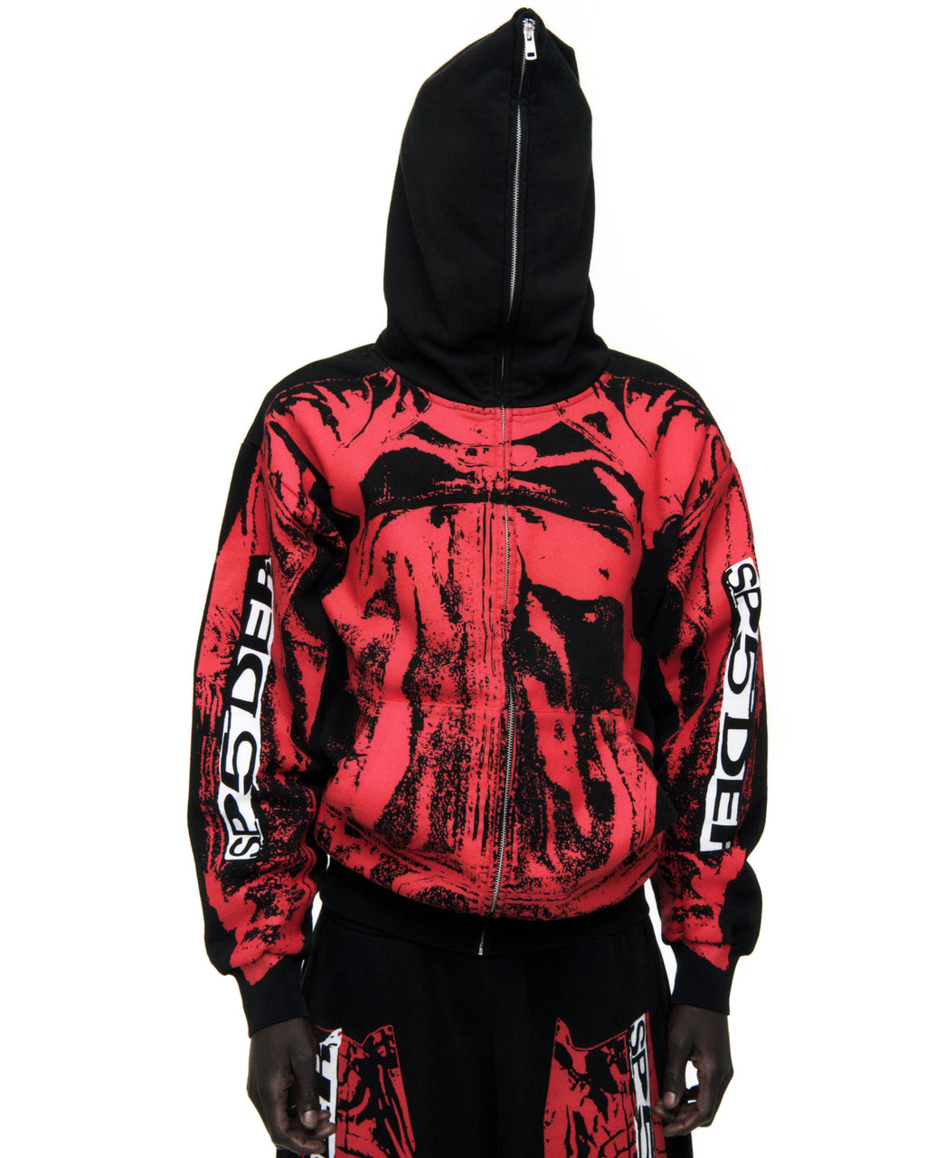 JP5 Moto Hoodie: Black and red painted moto design, full-zip, 13oz cotton fleece.