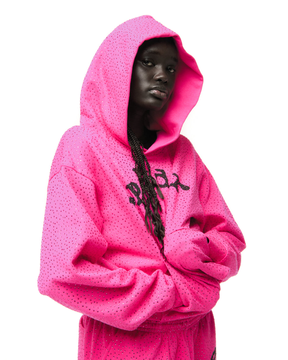 PINK VVS HOODIE ON MODEL