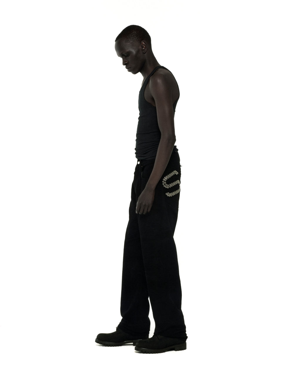 BLACK RIVET DENIM ON MODEL