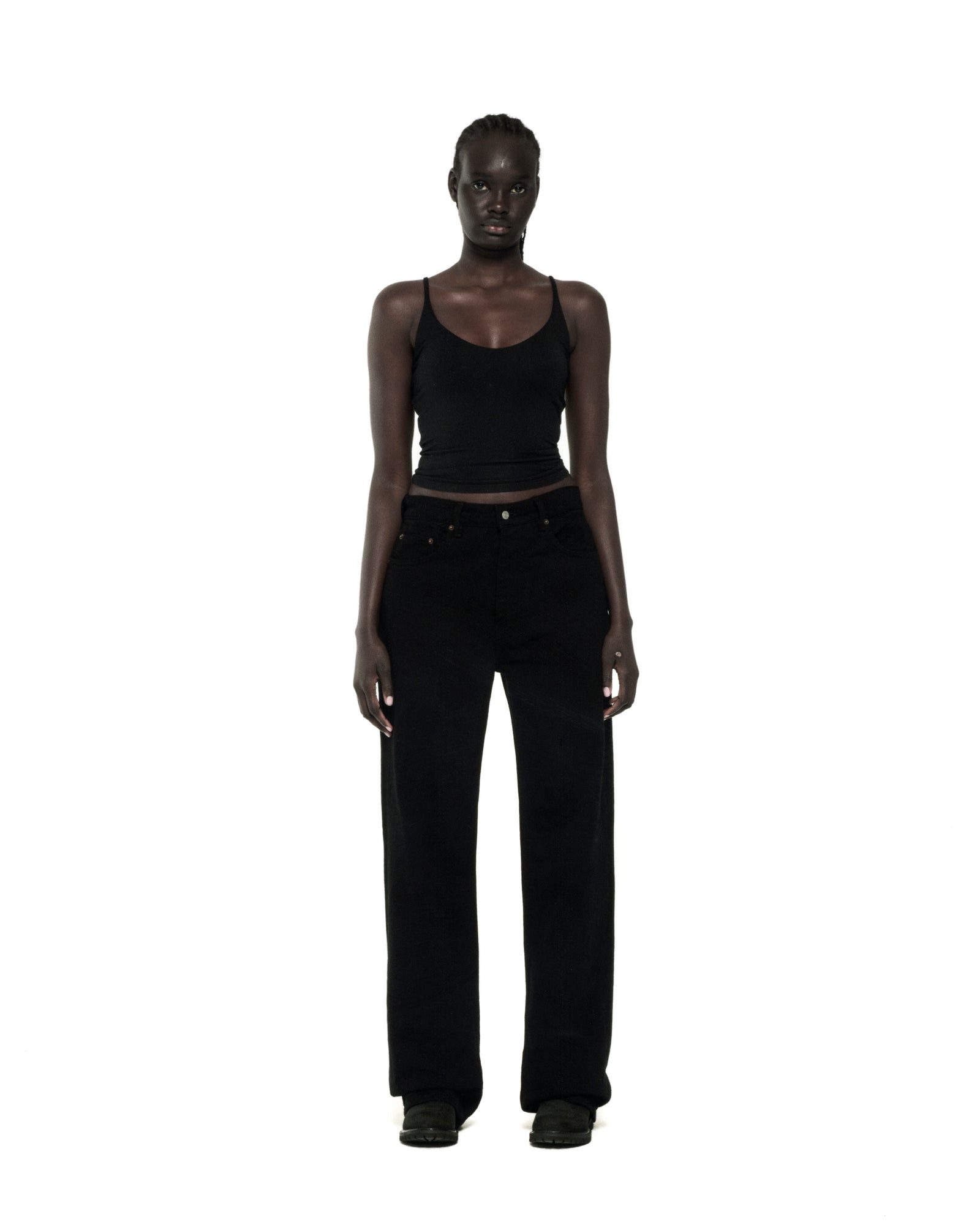 BLACK RIVET DENIM ON MODEL