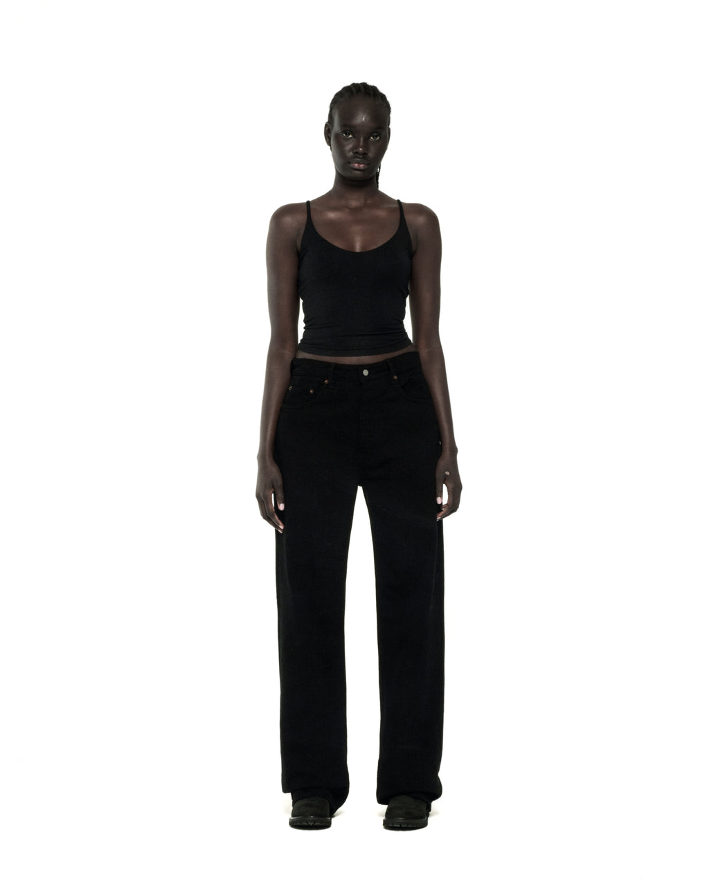 BLACK RIVET DENIM ON MODEL