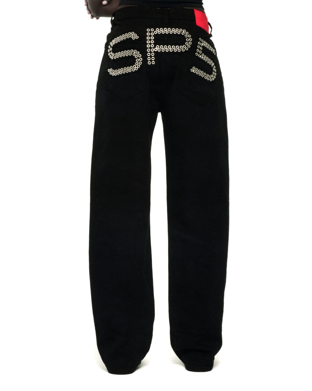 BLACK RIVET DENIM ON MODEL