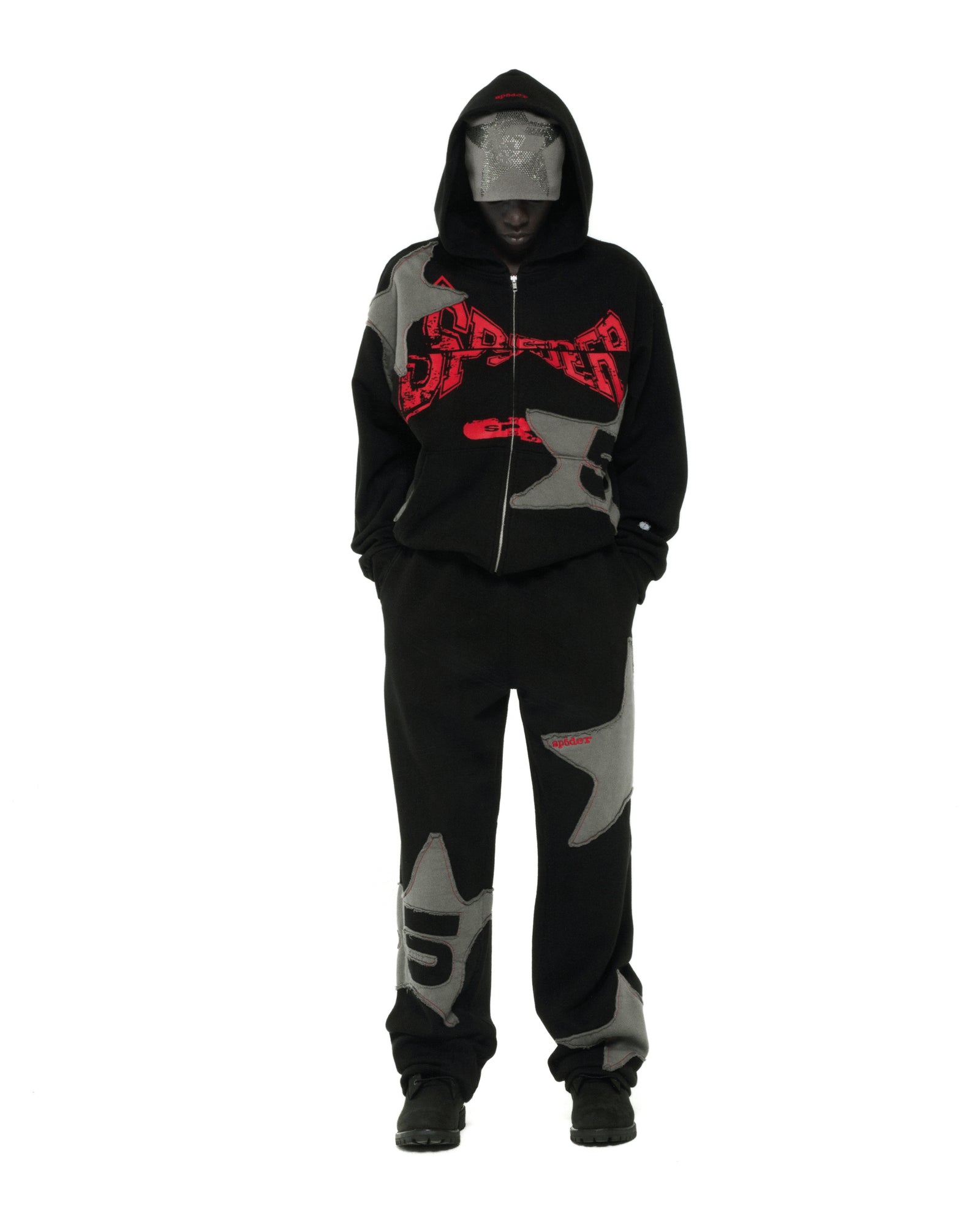 BLACK BIG STAR FULL ZIP HOODIE ON MODEL