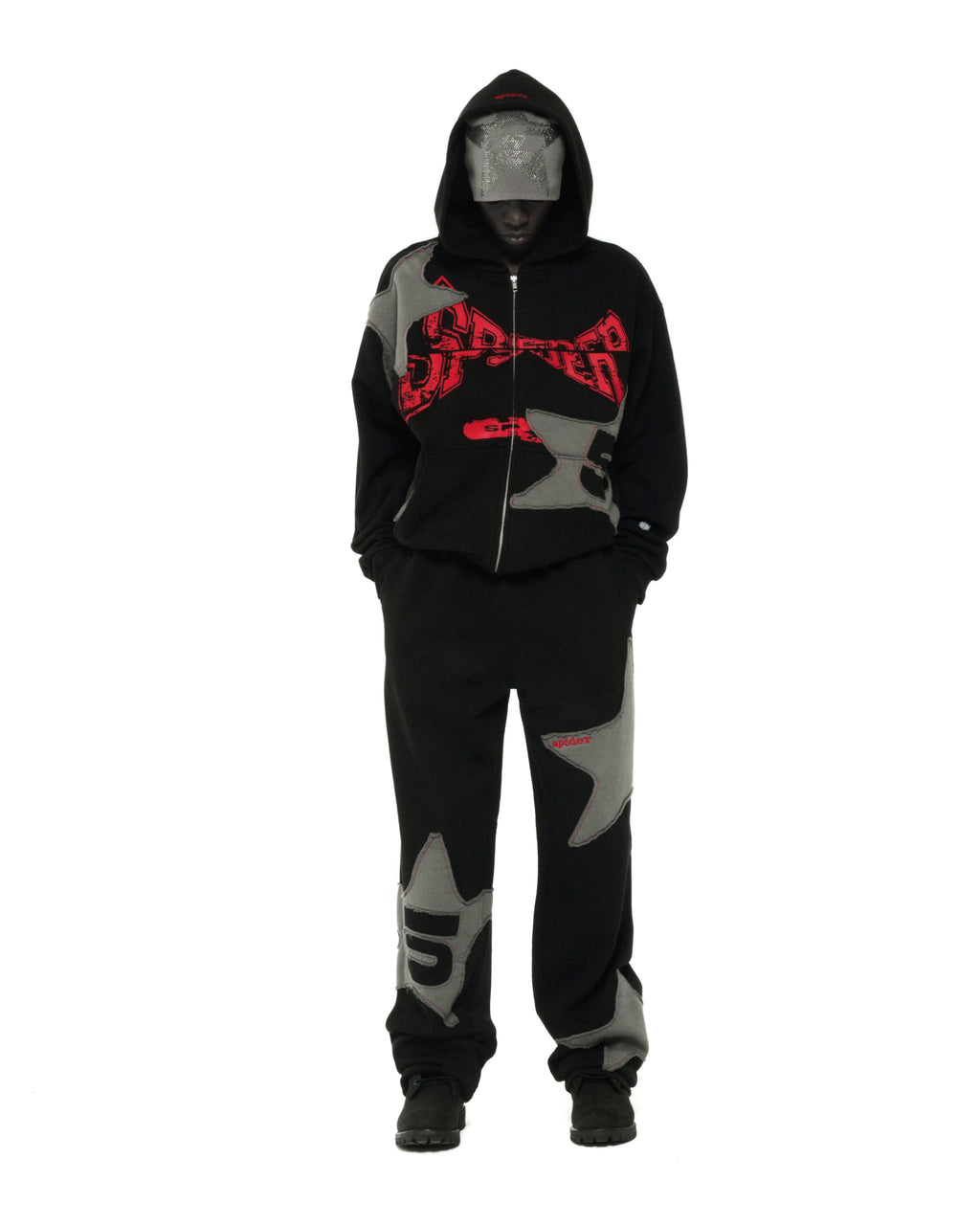 BLACK BIG STAR FULL ZIP HOODIE ON MODEL