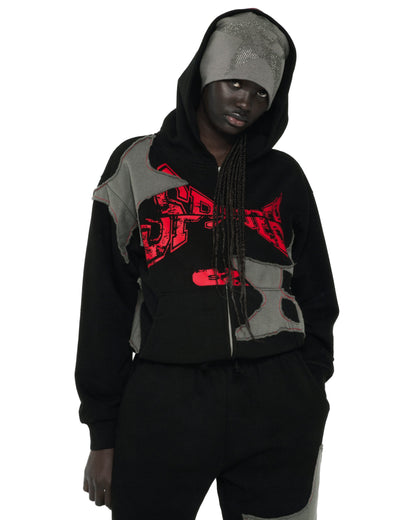 BLACK BIG STAR FULL ZIP HOODIE ON MODEL