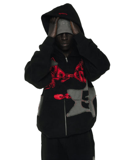 BLACK BIG STAR FULL ZIP HOODIE ON MODEL