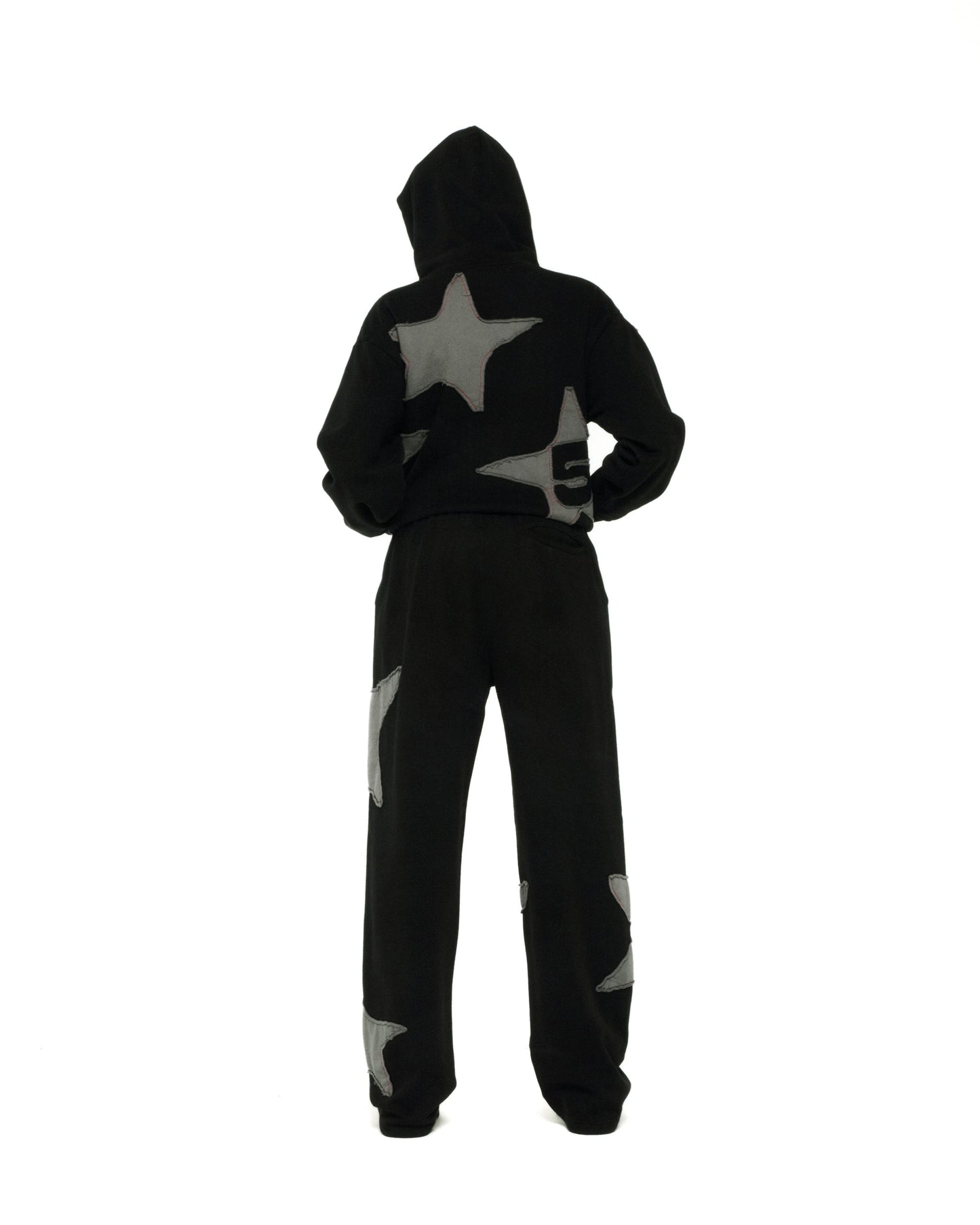 BLACK BIG STAR FULL ZIP HOODIE ON MODEL