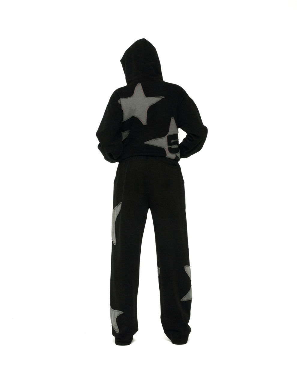 BLACK BIG STAR FULL ZIP HOODIE ON MODEL
