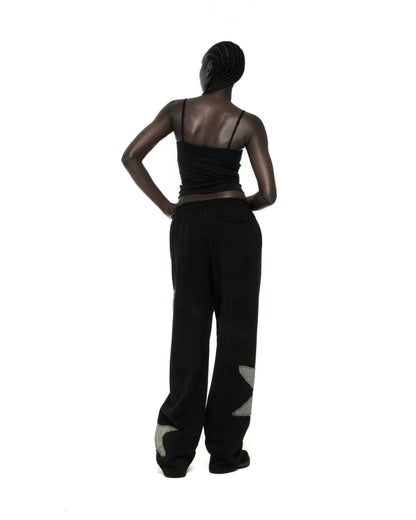 BLACK BIG STAR WIDE LEG SWEATPANT ON MODEL